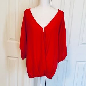 NWOT NY&C Zip Front Hot Pink Draped Blouse.